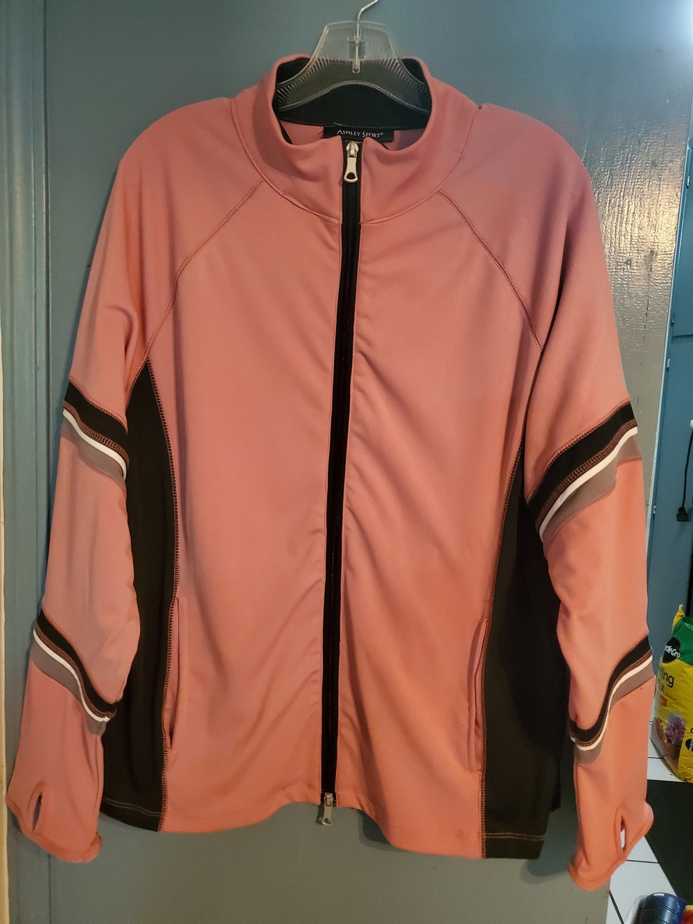 Ashley Stewart Pink Jacket with Black Panels and Stripe Detail